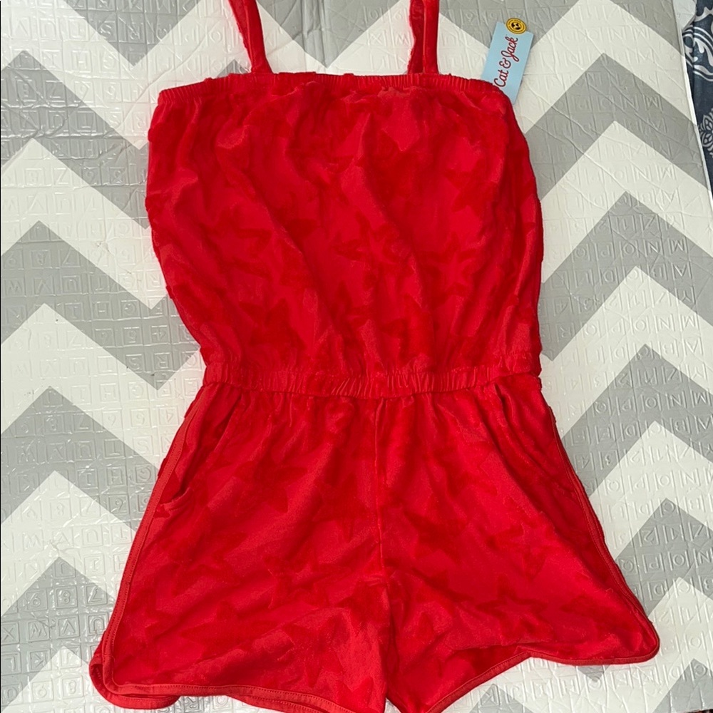 Red Kids Romper / beach cover up (14) extra large